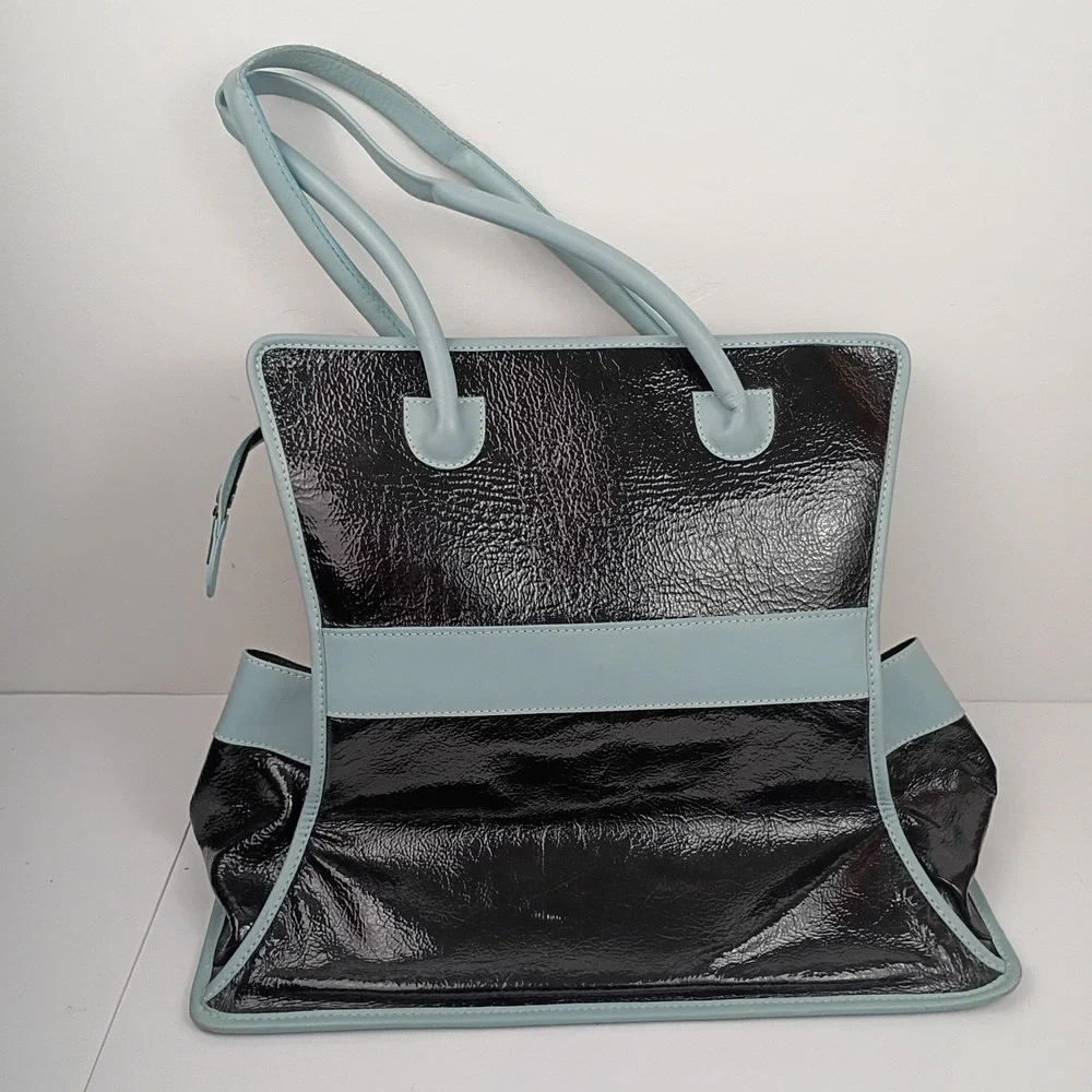 Black & Blue Leather Insulated Diaper Bag Made By Bo2n baby